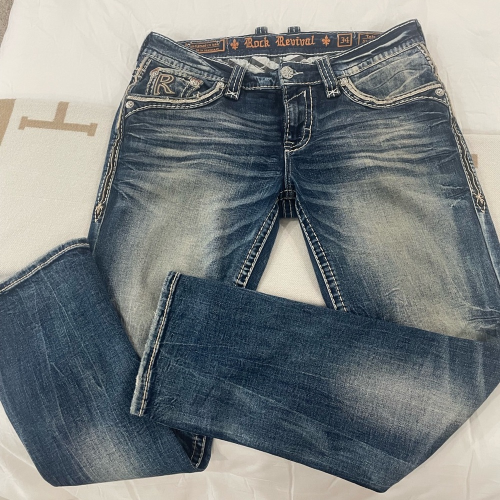 Rock Revival Men's Faded Blue Boot Cut Jeans